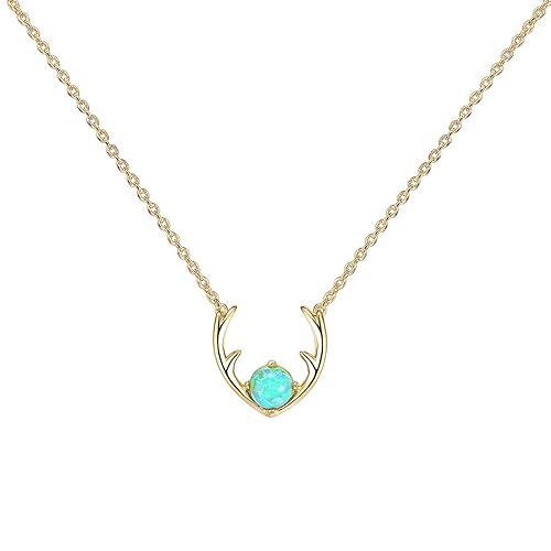 PAVOI 14K Gold Plated Opal Pendant Necklaces for Women | Created Opal Cubic Zirconia Dainty Necklace | Butterfly Round Triangle Antler Bar Pendants