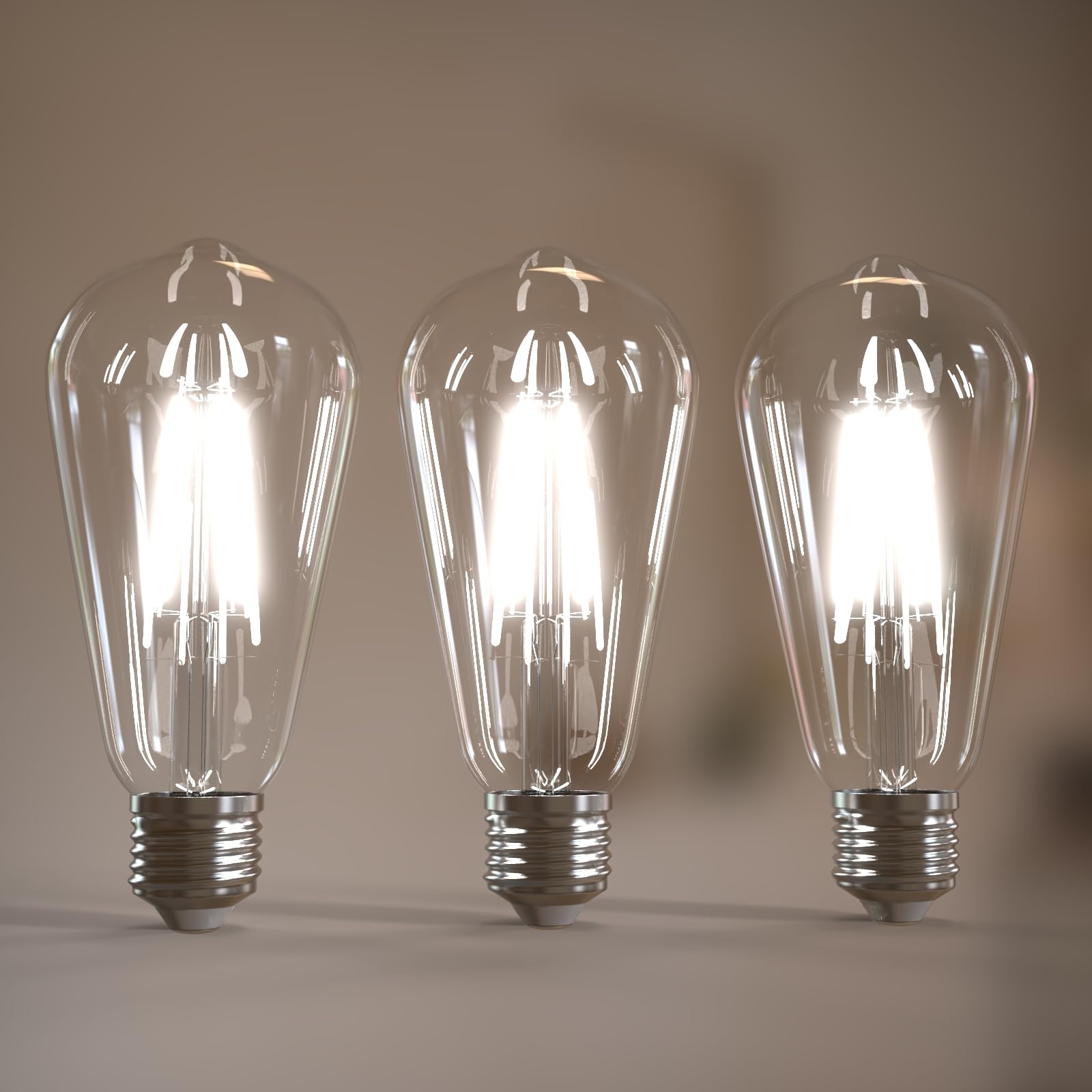 Jensense Edison Bulbs 6W E26 LED Bulb 60 Watt Equivalent, Vintage LED Light Bulbs CRI90+ ST19, Dimmable Clear Light Bulbs, 5000K Daylight Cool White 3 Pack