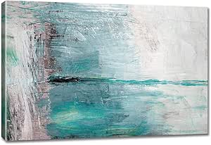 Large Abstract Canvas Wall Art Retro Art Paintings Cyan Doodles on Wooden Boards Framed Artwork Pictures for Living Room Bedroom Wall Decor 48x32in