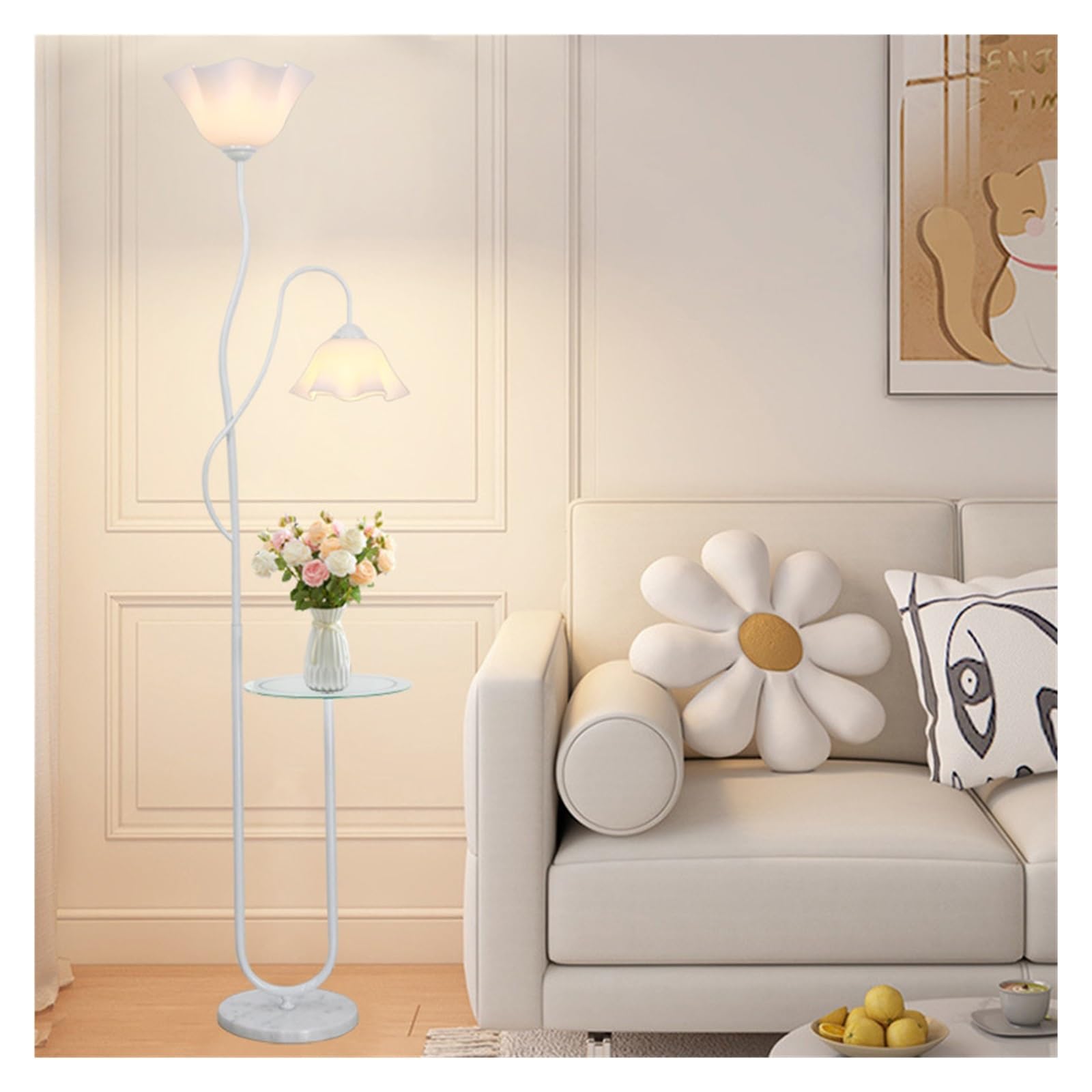 E7v2t9k6 White Standard Lamp Floor Lamp With Tray, Home Reading Standing Lights, Tall For Living Room Fits In Modern Decor Corner
