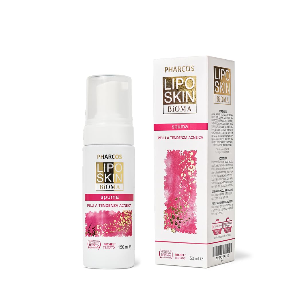PHARCOS® Liposkin Bioma Spuma 150 ml - Spuma ecologica indicata per la detersione in corso di trattamenti per acne