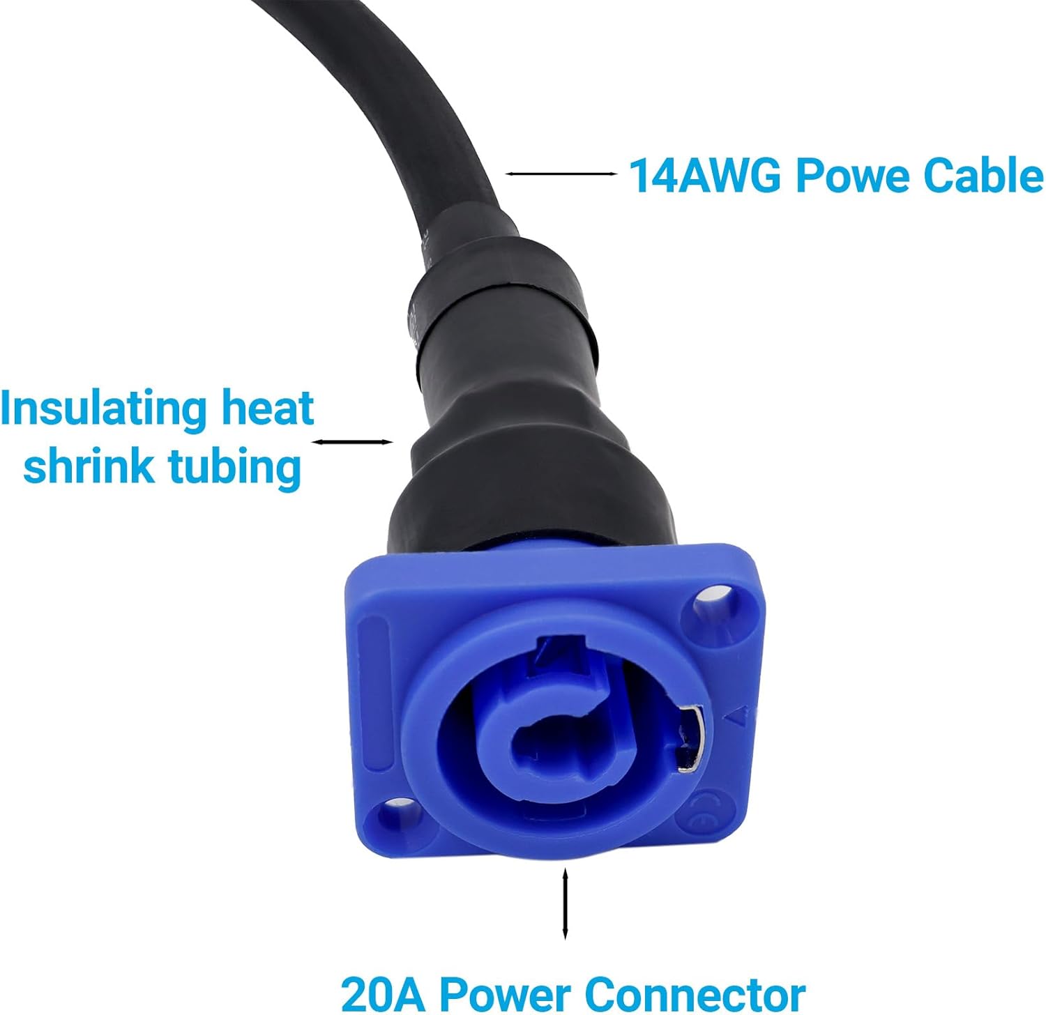 Toronce 3 PIN AC Powercon Connector Male Connector Blue/White Socket_with 14Awg 1.5Feet PoweCable 20A/250V for Stage Light LED Screen (Blue_Socket_With1.5Ft_5PCS)