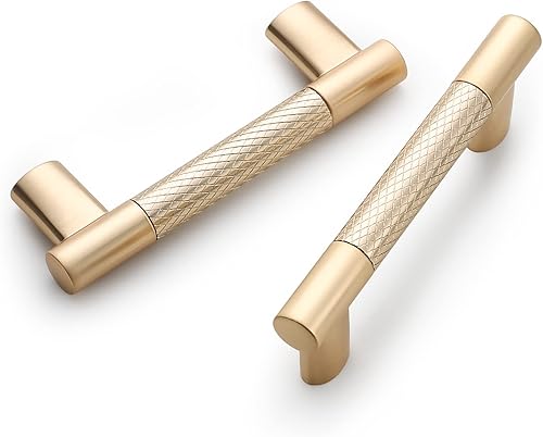 Paquete de 10 manijas moleteadas de 4 pulgadas de color negro y dorado para gabinetes de cocina, tiradores de gabinete de color dorado cepillado,