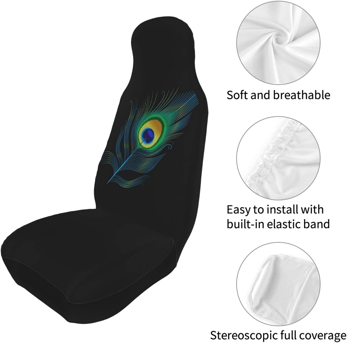 Gradiennt Green Peacock Feather 2 Pcs Car Seat Covers Set Vehicle Front Seat Protector Auto Interior Accessories Protetors Car Mat Covers Universal fit Most Car SUV Van Truck