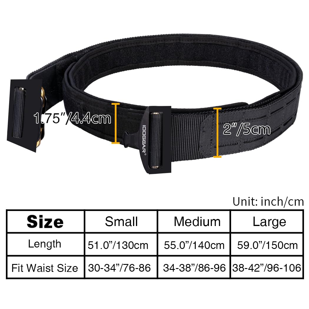 IDOGEAR Cinturón táctico MOLLE de 2 pulgadas con 1,75 pulgadas de ganchillo interior Cinturón bucle rápido Estilo cortado con láser