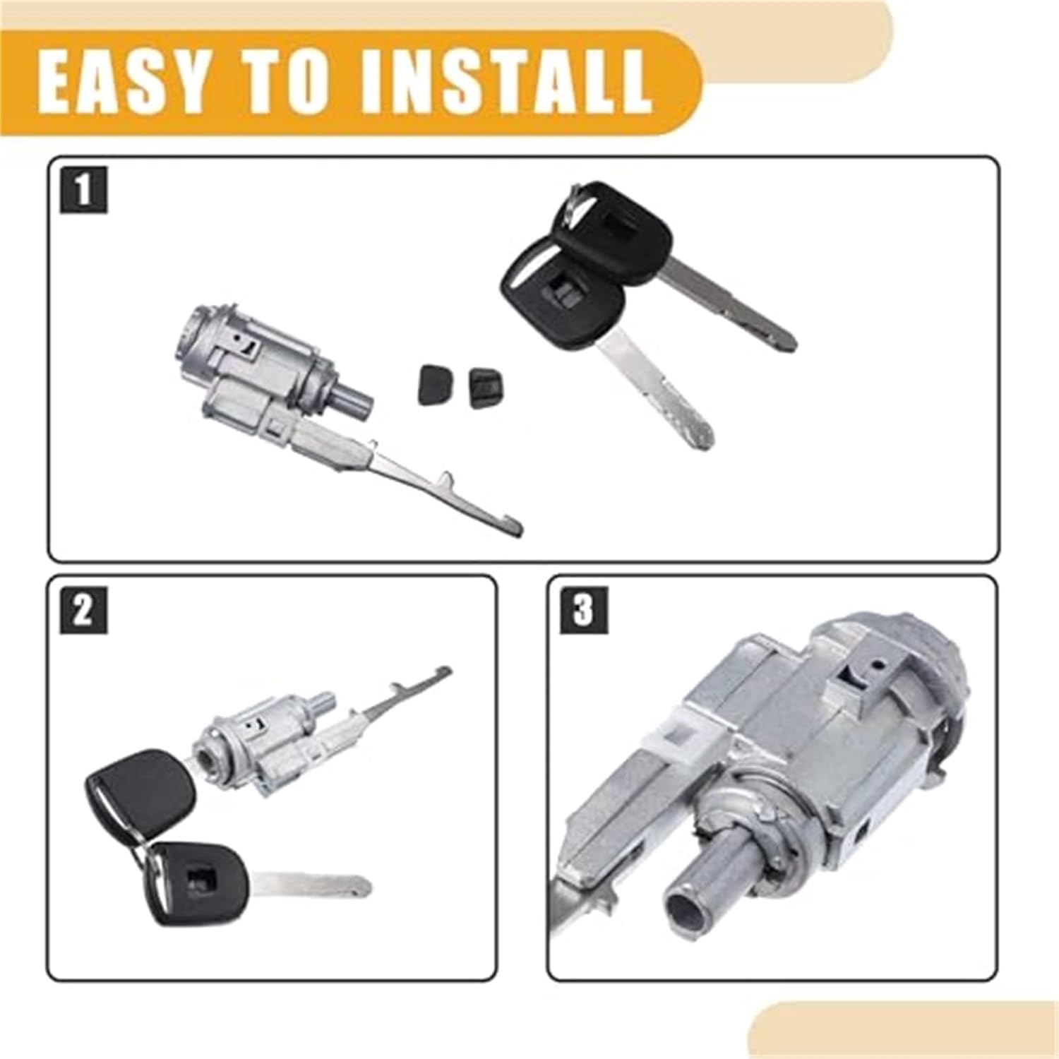 Ignition Lock Cylinder for Civic 03-13 Metal Black 1 Set Car Ignition Switch Lock