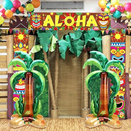 Image of OOTSR 2Pcs Palm Tree Balloons, 46inch Inflatable Foil Balloons for Summer Beach Tropical Hawaiian Luau Kids Adults Birthday Party Decoration