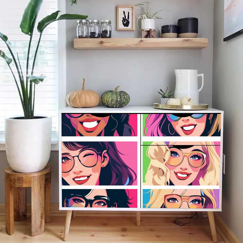 Papel pintado autoadhesivo Chicas de dibujos animadosCaricaturas modernas de chicas de moda Papel tapiz adhesivo papel de contacto papel de pared papel de pared fácil de despegar para mesita de noch