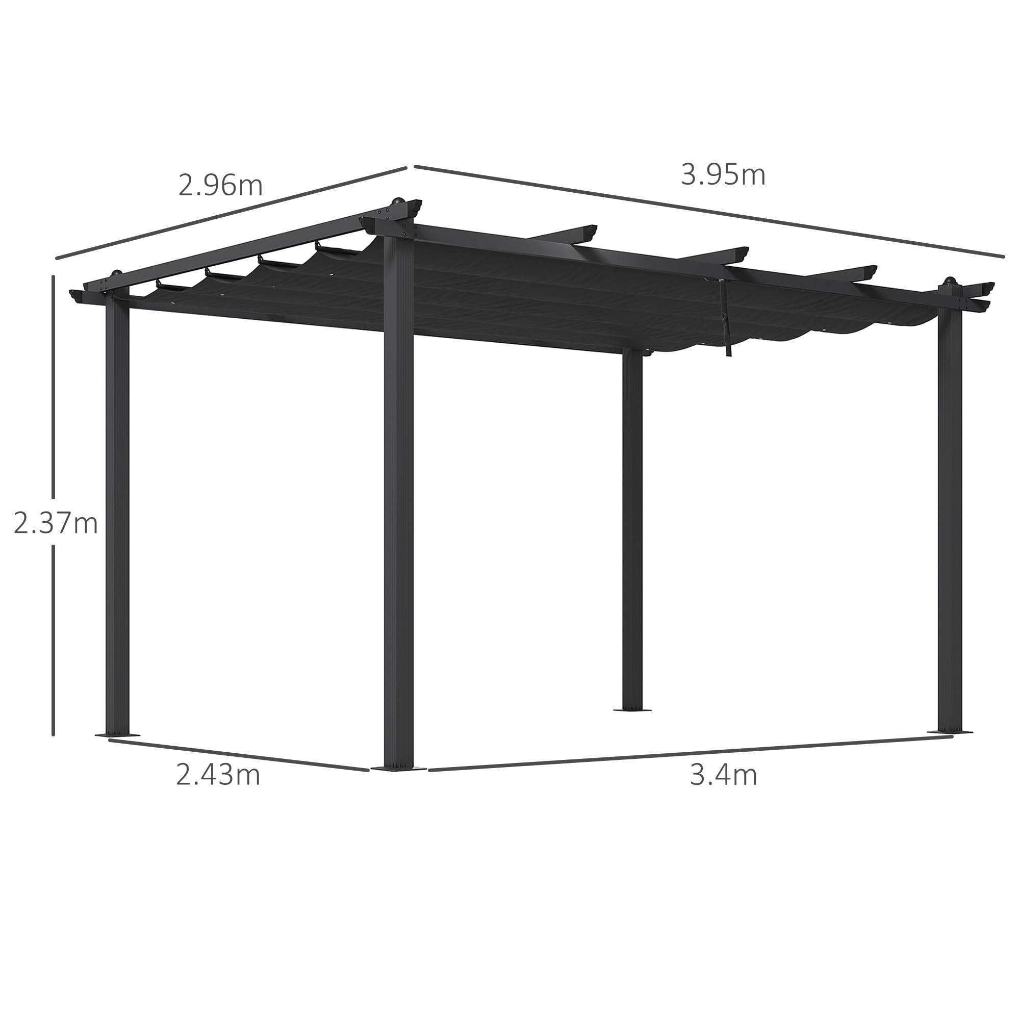 Outsunny Gazebo per Giardino 4x3 m con 8 Fori di Drenaggio, Picchetti e Viti, Pergola in Metallo, Alluminio e Poliestere, Grigio Scuro