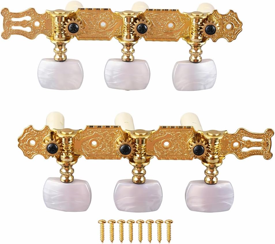 2Pcs Guitar Tuners Machine Head, Classical Guitar String Machine Heads Tuning Pegs Keys Tuners Set White Button
