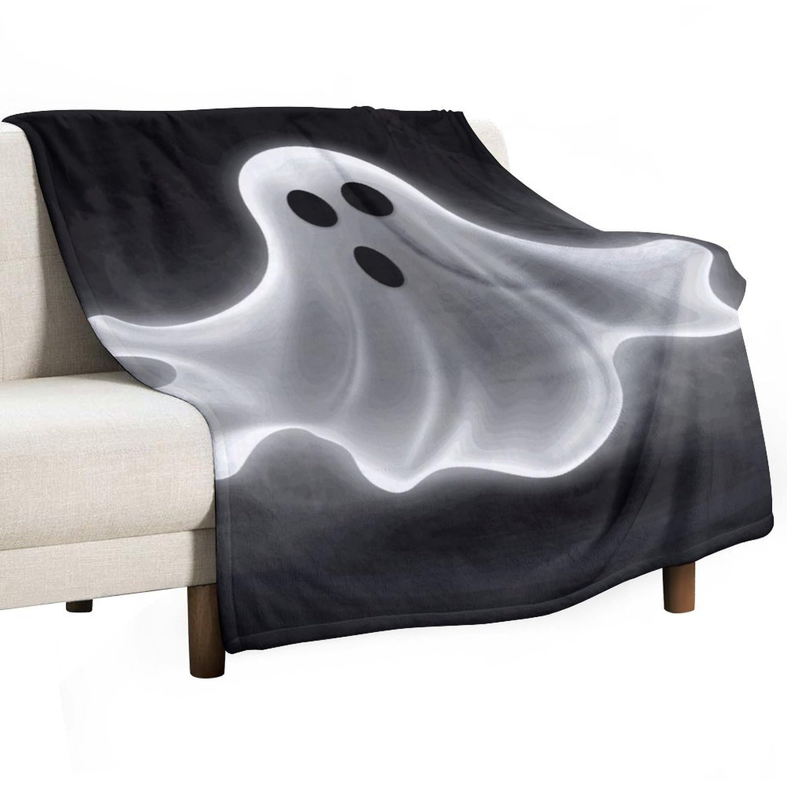 Couverture fantôme Halloween en flanelle noire pour des soirées cocooning sur le canapé 100x150