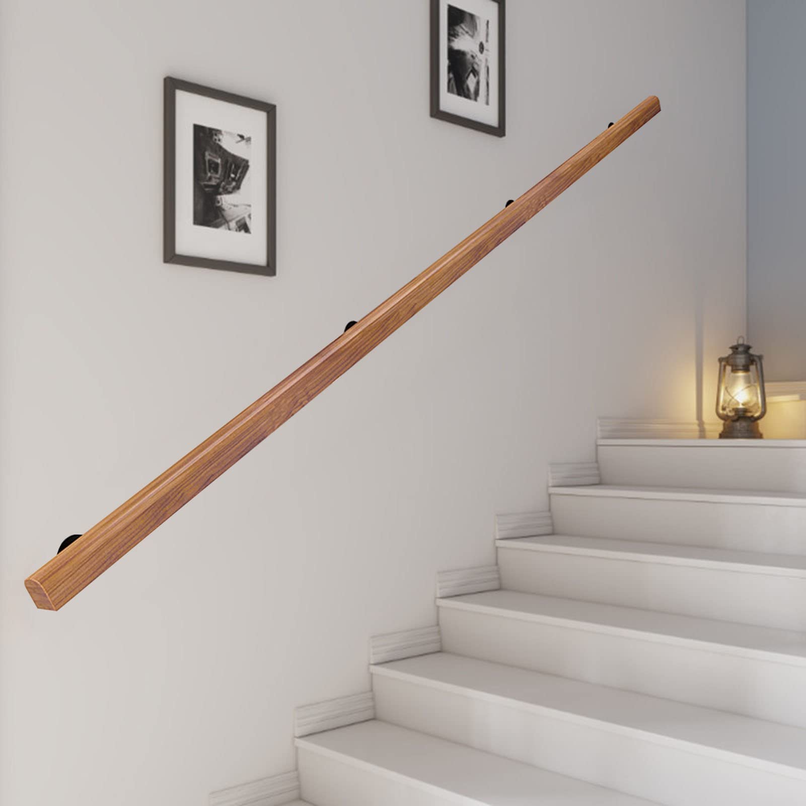 12ft Pine Wood Stair Handrail - Non-Slip Safety Rail For Elderly & Kids, Wall Mounted, Indoor/Outdoor Use
