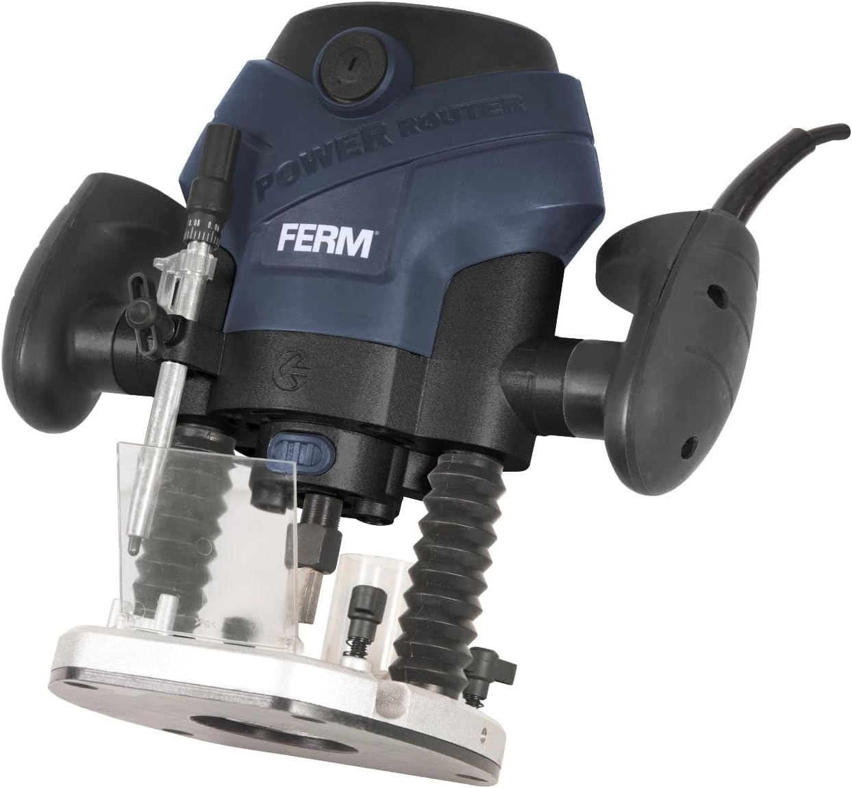 FERM PRM1015 - precisionRouter - Plunge Router - 1300W - 6-8mm - LED-Worklight - Dust Extraction - With Parallel Guide, Template Guide and 6 Router Bits