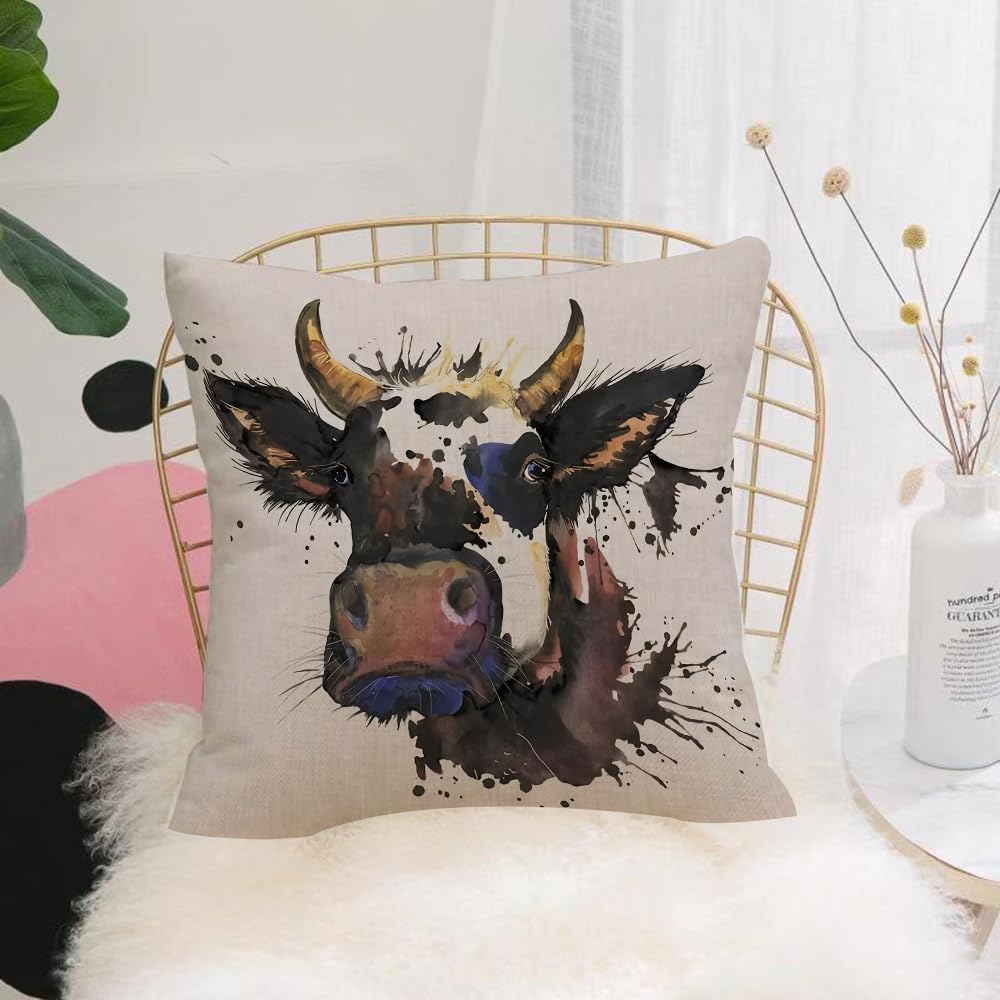 HYOSXW Cushion Cover,Throw Pillow Case Home Decorative for Living Room Bedroom Sofa Chair 16X16 Inch,ox,Cow watercolor graphics. cow animal illustration with splash watercolor text,Pillowcase 40X40cm