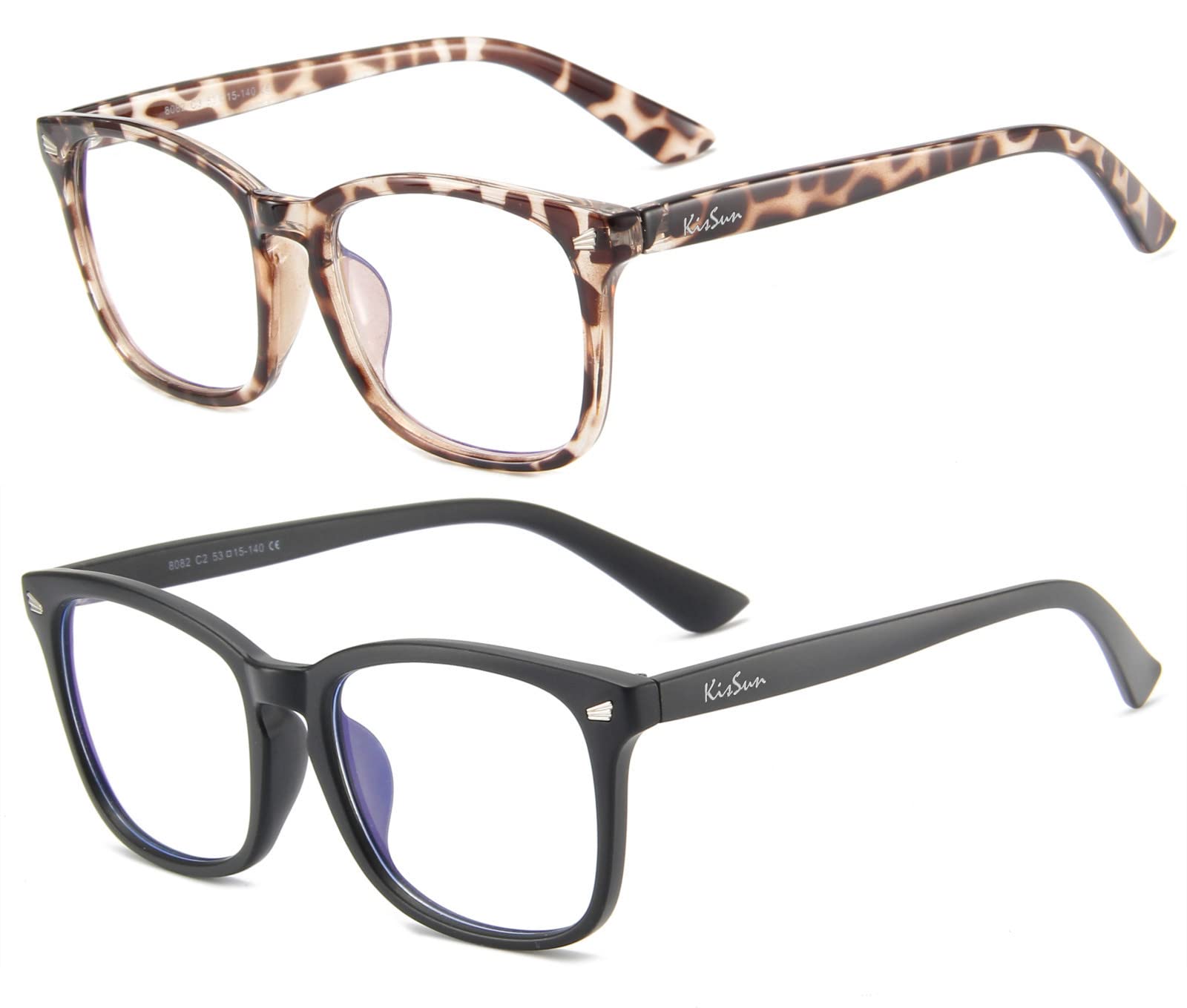 2 Pack Blue Light Blocking Reading Glasses Computer Glasses Filter UV Glare Blocking Fashion Gaming Eyeglasses Women Men Square Frame, Black