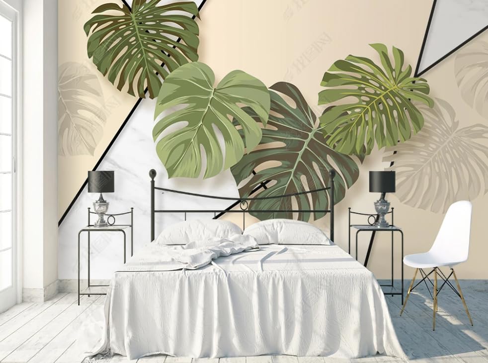 Papier peint intissé géométrie des plantes tropicales pour agrandir visuellement un salon