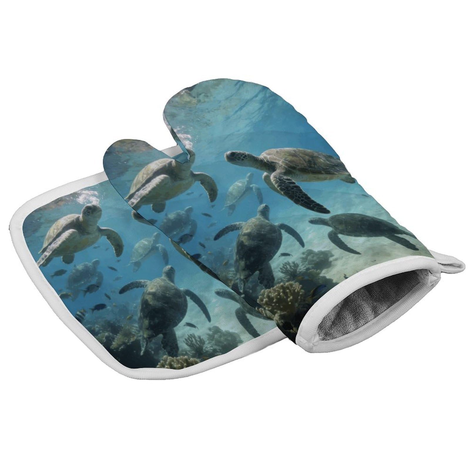 Fodpand Style Sea Turtles Oven Mitt Set With Lanyard, Cooking Mitt, Protective Thermal Insulation,Kitchen Mitt For Baking, Cooking, Grilling, Microwave