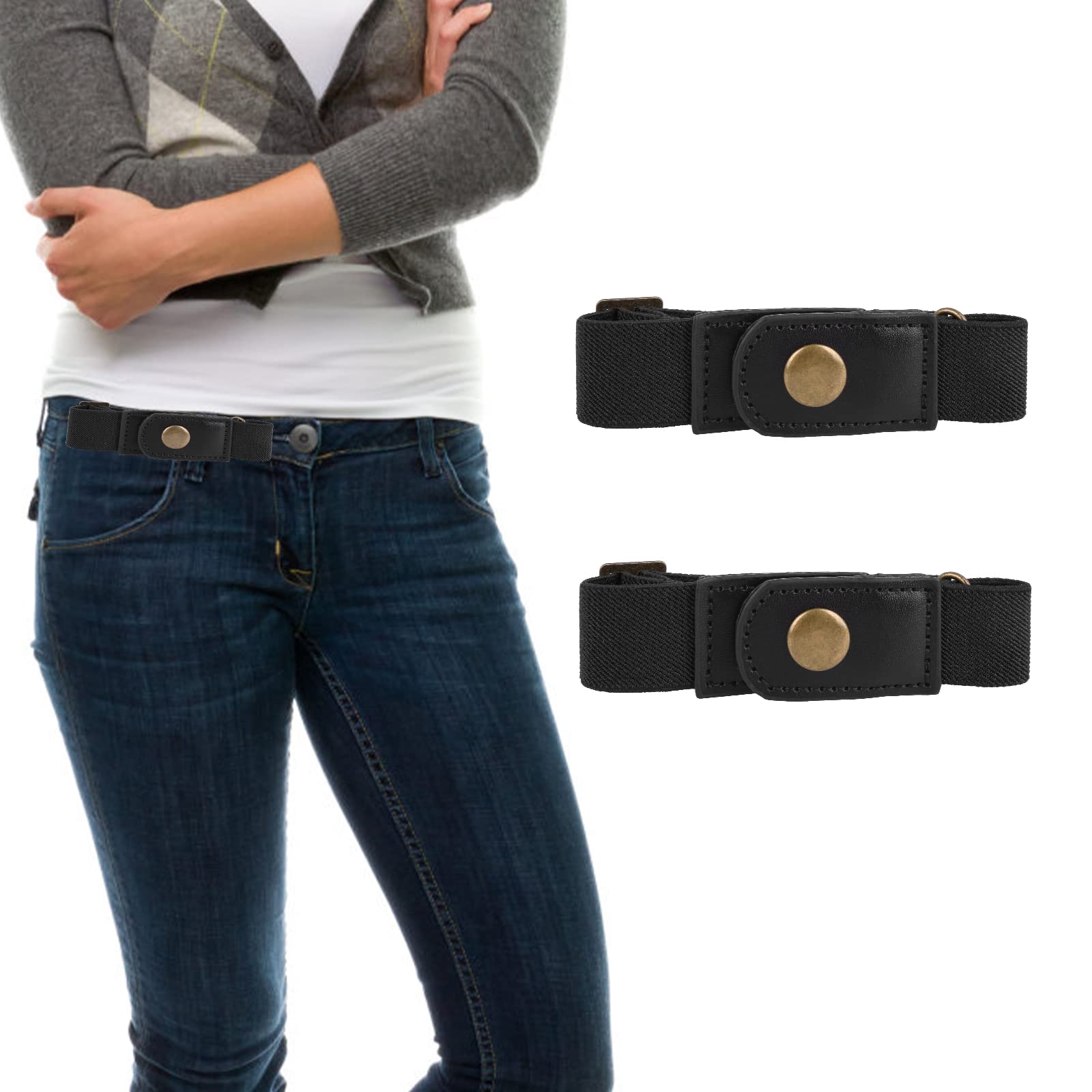 Lusofie 2pcs No Buckle Belt Women, Belt Elastic Comfortable Invisible Belt for Jeans