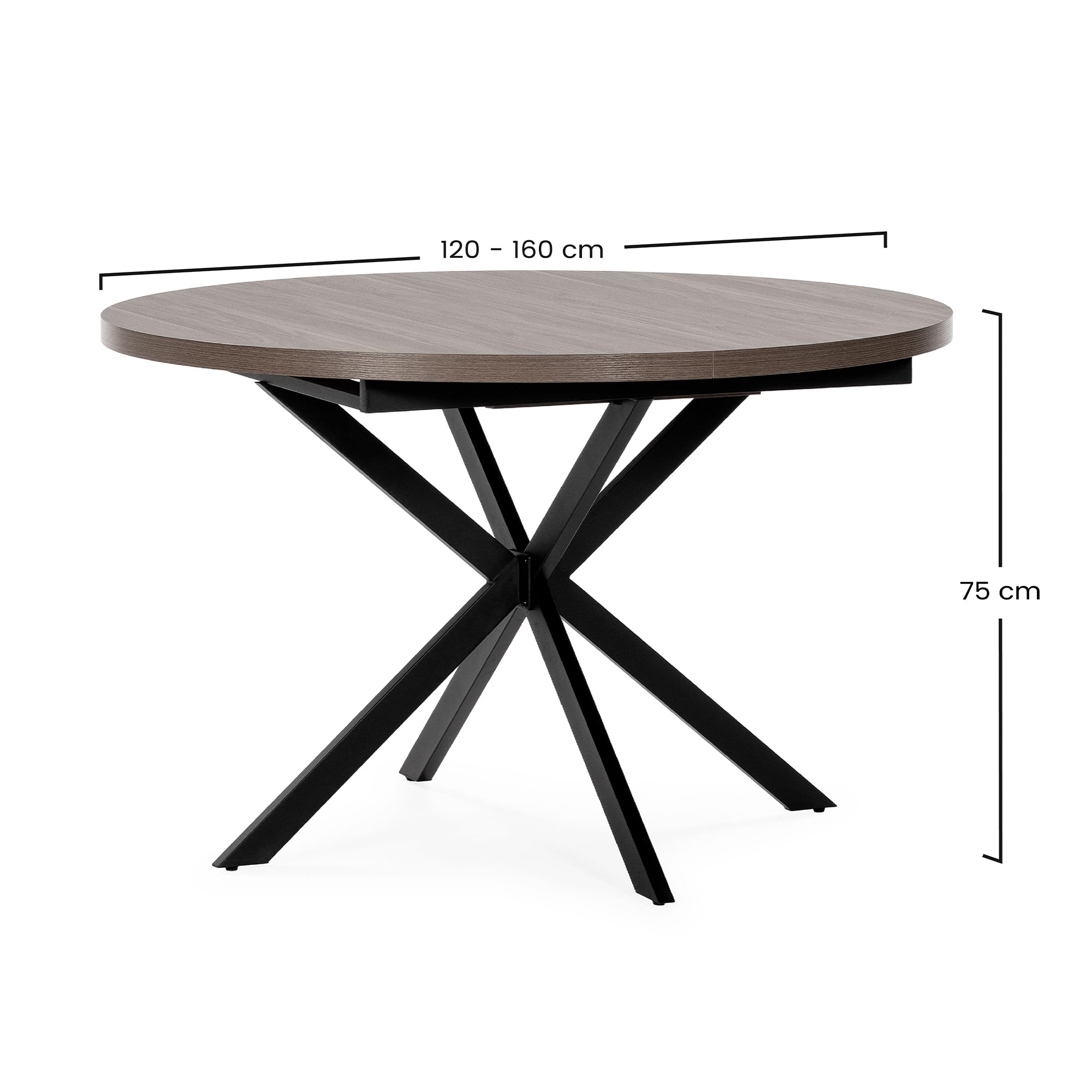 HOMN LIVING Mesa de Comedor Redonda Extensible Murano Color Nogal, 120-160 cm (Largo) 120 cm (Profundidad) 75 cm (Altura)