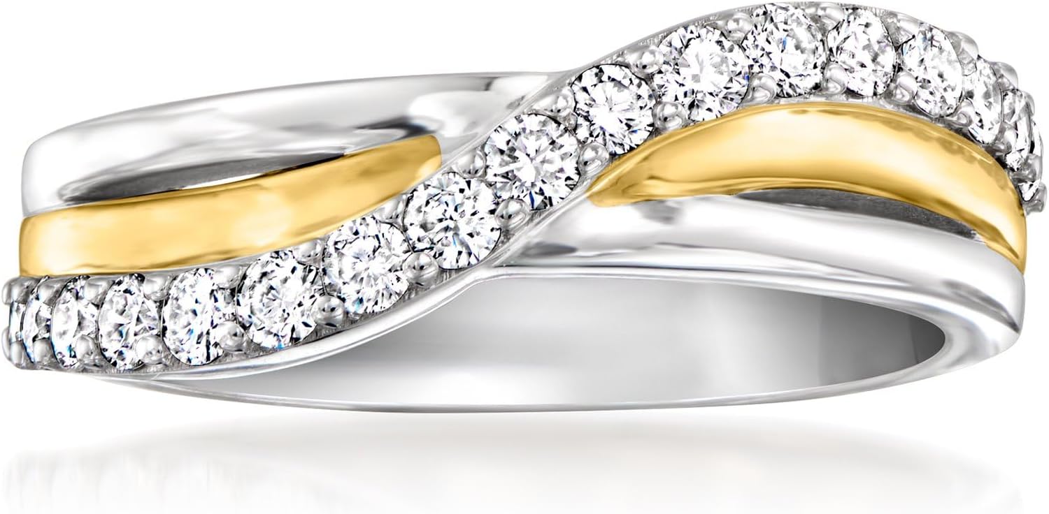 Ross-Simons 0.50 ct. t.w. Lab-Grown Diamond Wave Ring in Sterling Silver and 18kt Gold Over Sterling