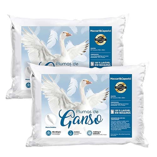 Kit 02 Travesseiro Toque de Pluma Premium Percal 400 Fios 50x70cm Lavável, Antiácaro, Anti...