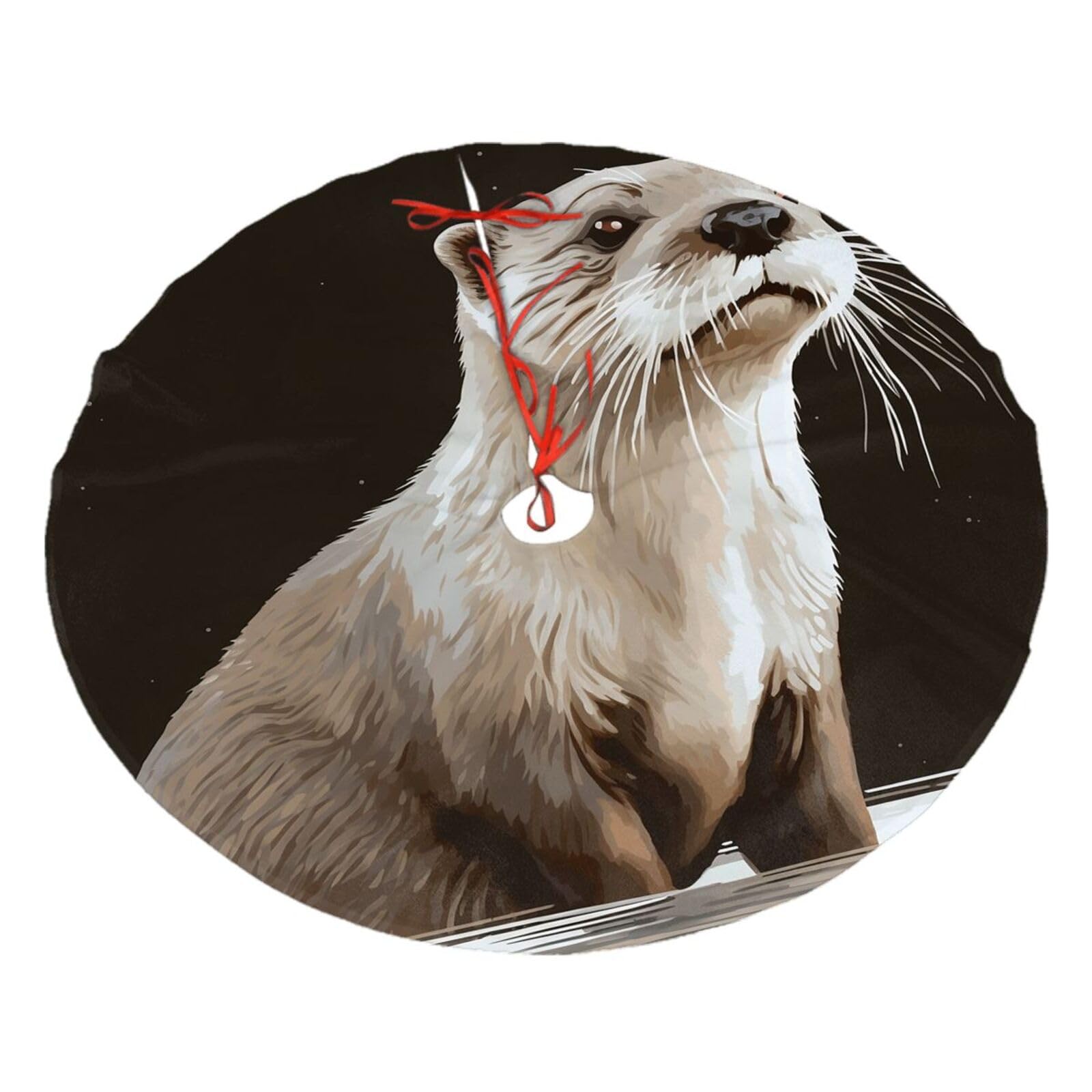 Otter Christmas Tree Skirt 30",Soft Plush Xmas Tree Mat Christmas Tree Oranment for Merry Christmas Party Holiday Indoor Outdoor Decorations