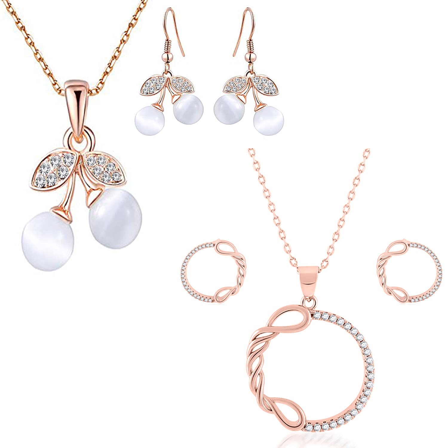 Okos Rose Gold Plated Jewellery Combo Of 2 Cherry Shape And Curvy Design Alloy Pendant Necklace Set Studded With White Crystal Stones For Girls And Women CO1000387 (B0949157HB) Amazon Price History, Amazon Price Tracker