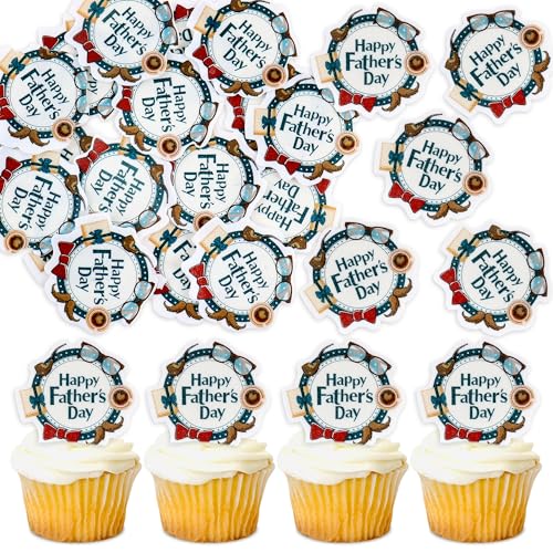 Ercaido 40Pcs Edible Happy Father's Day Cupcake Toppers Vintage Father's Day Cupcake Picks for Father's Day Theme Dad Birthday Office Dad Party Cake Cupcake Decorations Supplies