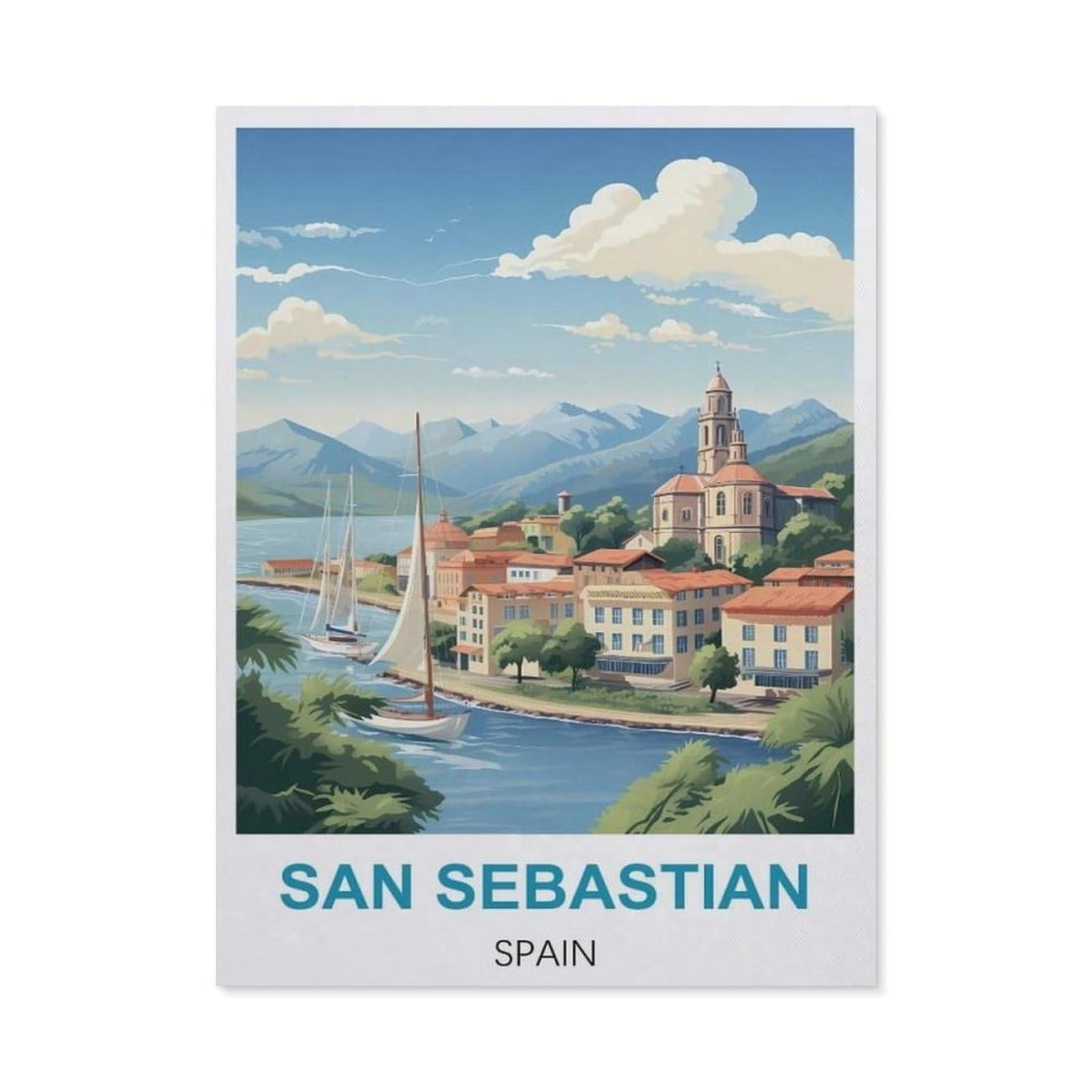 BEAYODKP 5D DIY Diamond Painting kit，San Sebastian Spain Vintage Travel Posters，Round Resin Diamond Cross Stitch, Home Decoration Gift（40 x 50 cm/15.74 x 19.68 inches）-BZ85