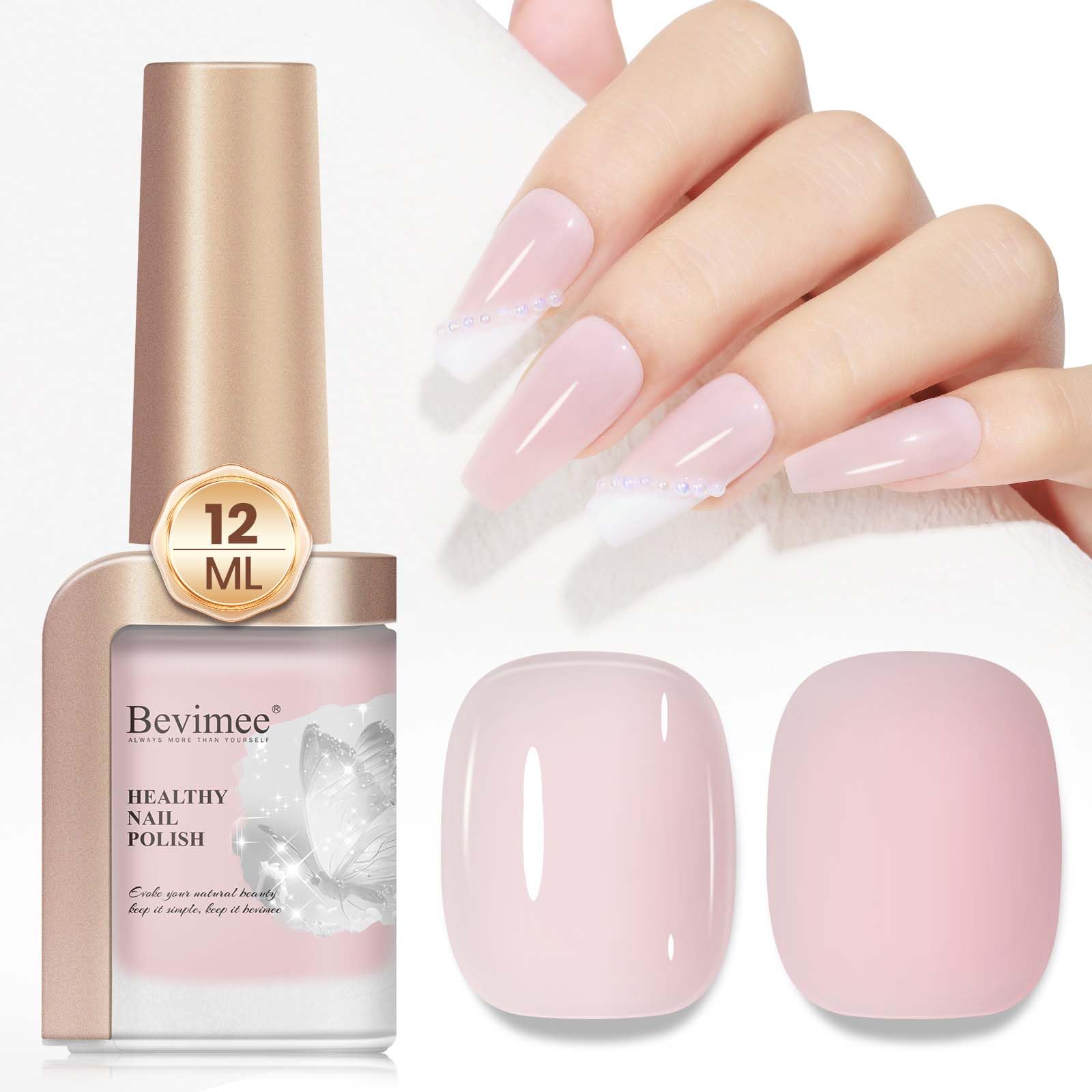 Nail Polish Quick Dry, Sheer Nude Nail Lacquer Neutral Color Water Based Fingernail Polish Light Pink High Shine Finish Fast Drying Nail Polish for Nail Art DIY At Home, 12ML