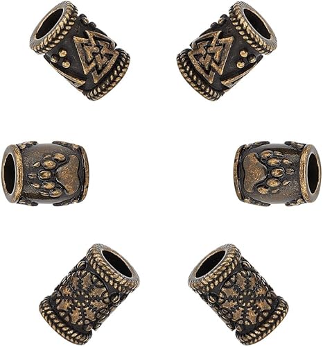 UNICRAFTALE 6 cuentas europeas de acero inoxidable de 3 estilos, cuentas de agujero grande, cuentas espaciadoras, cuentas de columna con estampado