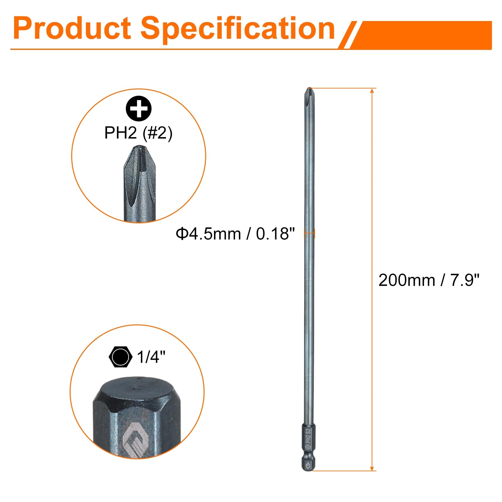 HARFINGTON PH2 Magnetic Screwdriver Bit - 8" Long -2