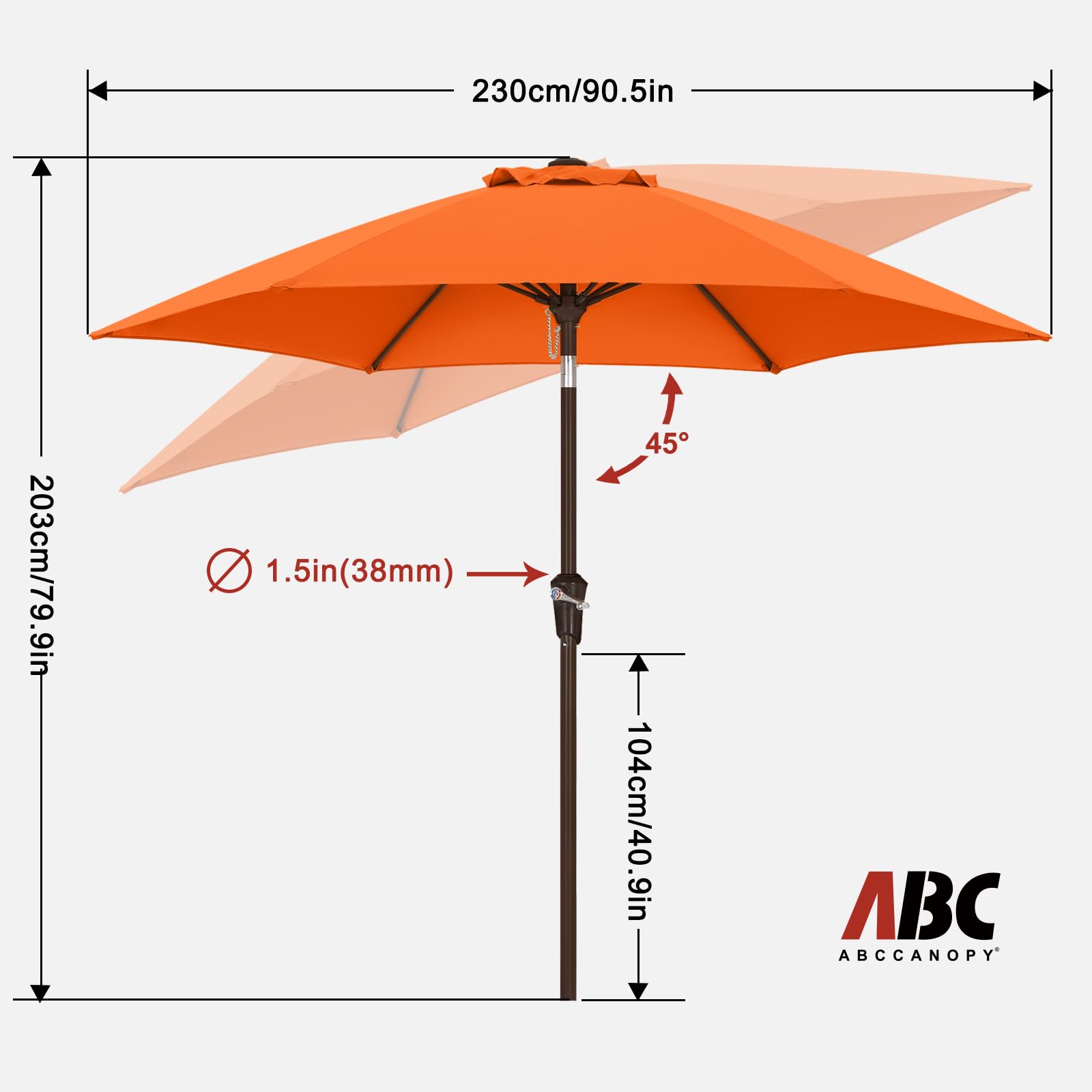 ABCCANOPY Ombrellone da 2,7 m per giardino, prato, terrazza e cortile, impermeabile, 2,7 m