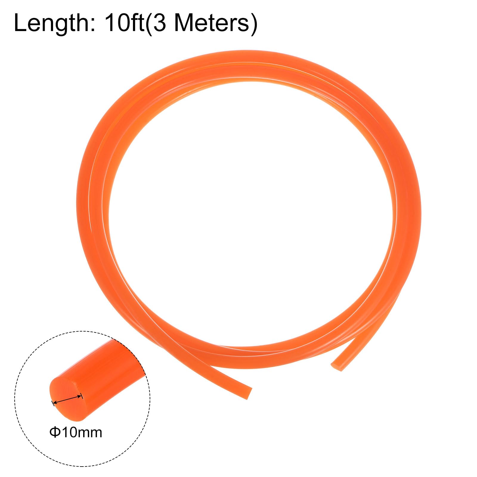 sourcing map Polyurethan Rundriemen 10mm Durchmesser 10ft(3 Meter) Länge Glatte Oberfläche PU Urethan Riemen für Antrieb Übertragung Orange