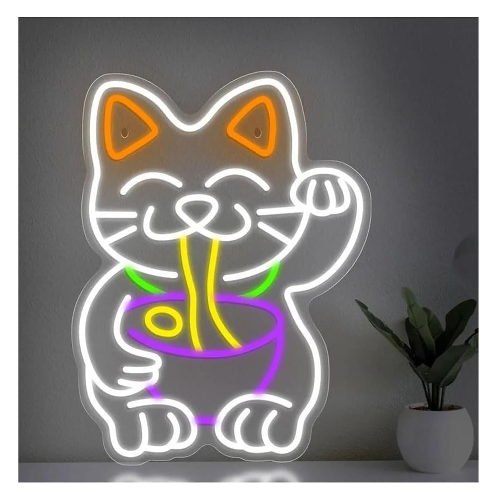 Neon lamp For neon Sign Cat Lucky Ramen , Powered, For Home, Pub, Store
