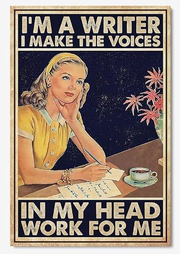 Homeoanimal Metal Sign I'm A Writer Make The Voices In My Head Work For Me Retro Metal Tin Sign Vintage Aluminum Sign For Home Coffee Wall Decor 6X8 Inch