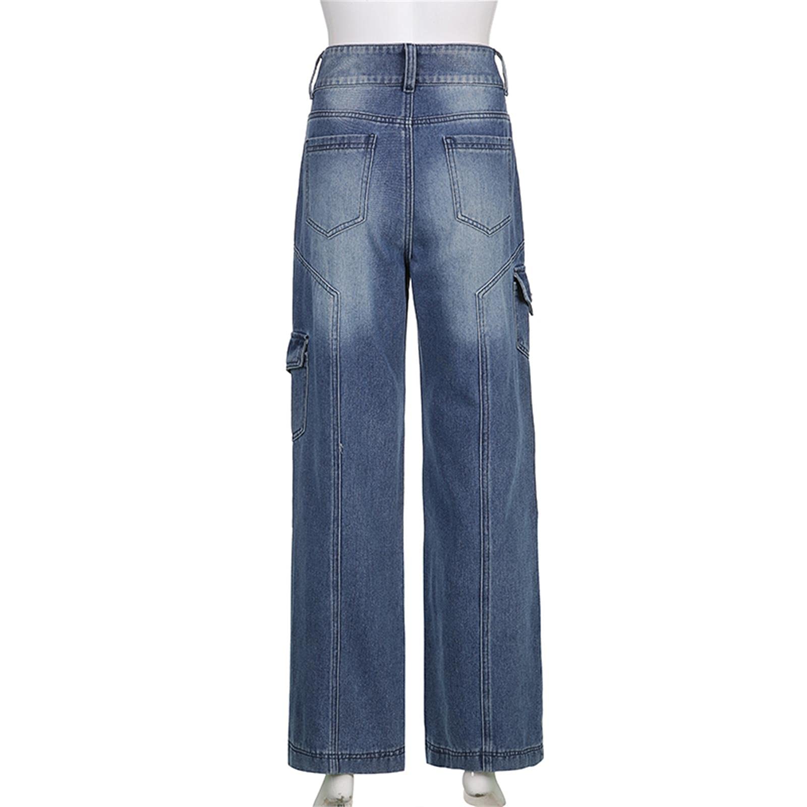 UKKO Jeans da Donna Donne in Vita Jeans A Vita Alta Tasche di Modo Patchwork Pantaloni da Carico Baggy