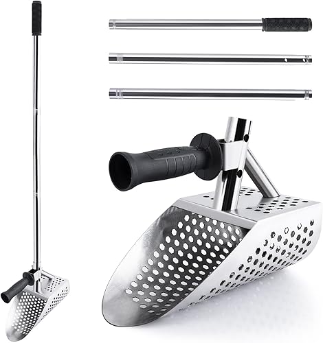 Cuchara de arena para detección de metales, pala de playa de acero inoxidable para adultos, pala de arena con mango largo para playa, caza del