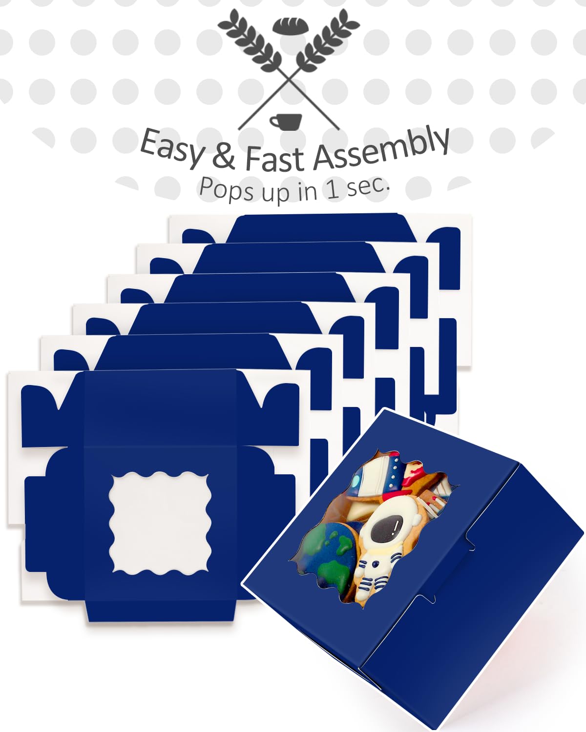Gcardist Up Deep Blue 15.2x15.2x7.6cm 15Pcs Cookie Box with Window Pastry Macaron Bakery Box For Packaging (6x6x3 inch) - Image 3