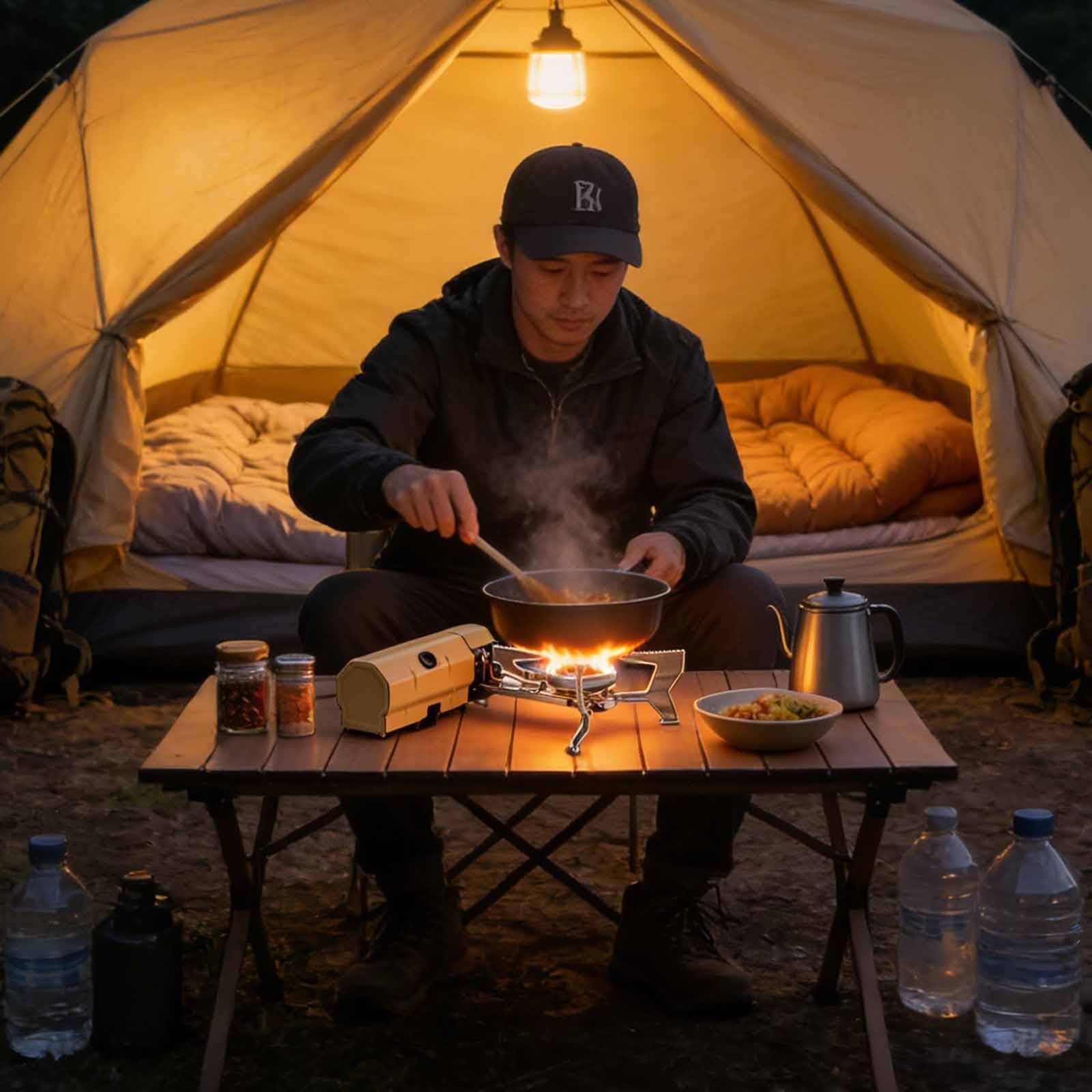 Réchaud de camping pliable | Brûleur à gaz compact 2600W | Compatible cartouches butane standard | Idéal randonnée, pique-nique, urgence(Khaki)