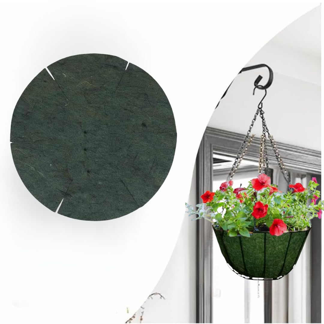 Garden Mile Green 14" Hanging Basket Liner Natural Jute Plant Pot Liners Flower Baskets Replacement Liner Outdoor Planter Liners Round Garden Basket Biodegradeable Liner