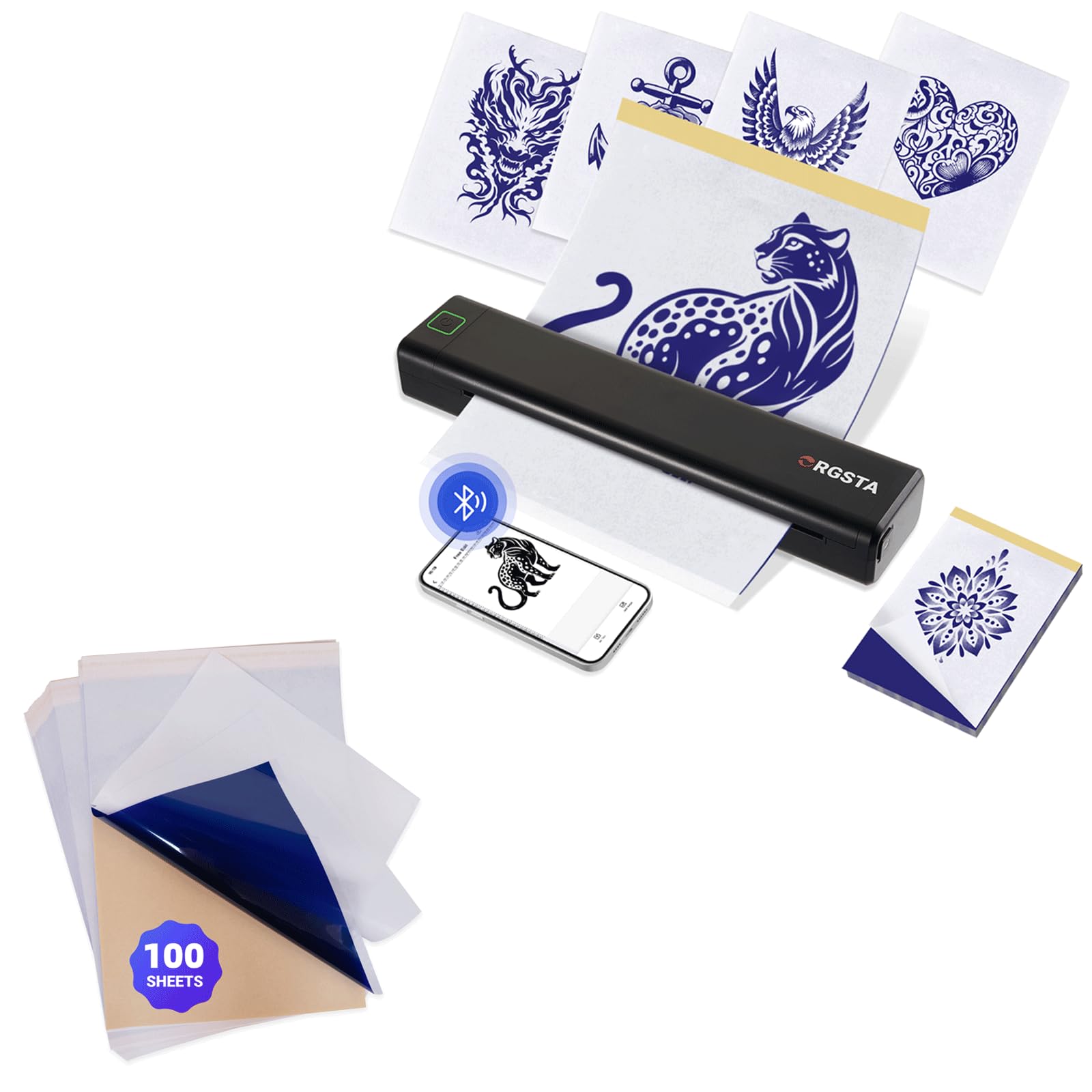 ORGSTA Stampatore per Stencil Tatuaggi S008 con 100 fogli di carta transfer