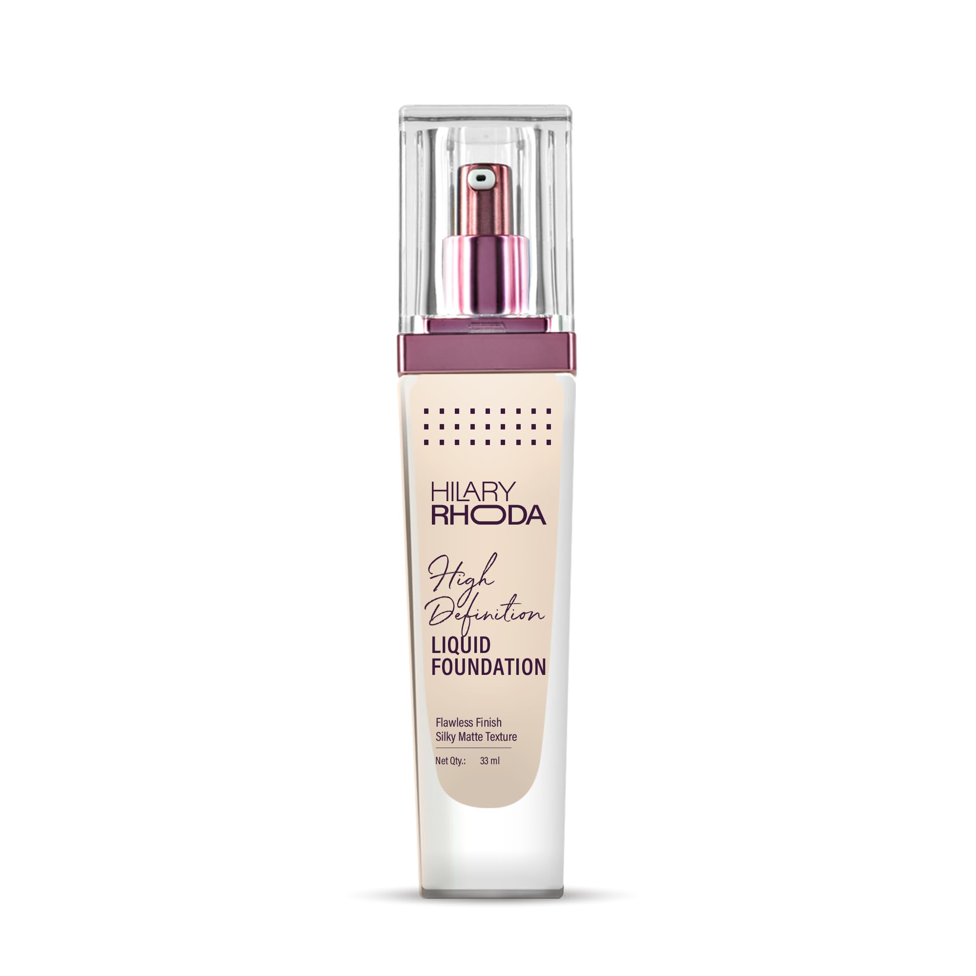 Hilary Rhoda High Definition Foundation for Women | Hides Pores & Blemishes | HD Foundation For All Skin Types | Blendable Formula | Natural & Matte Finish | High Coverage Liquid Foundation - 33ml (White Ivory - Shade 01)
