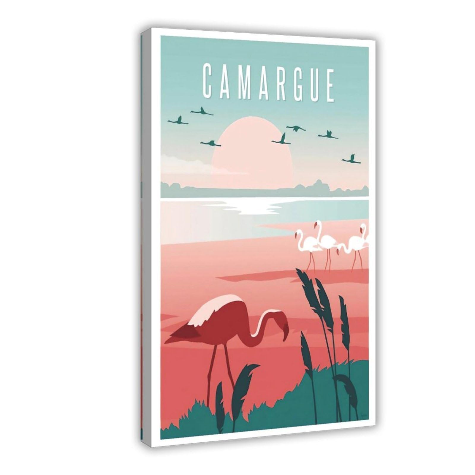 QNVJQKDSI Camargue Flamingo Sunset Travel Vintage Canvas Poster Bedroom Decor Landscape Office Room Decor Gift 24" L X 36" W