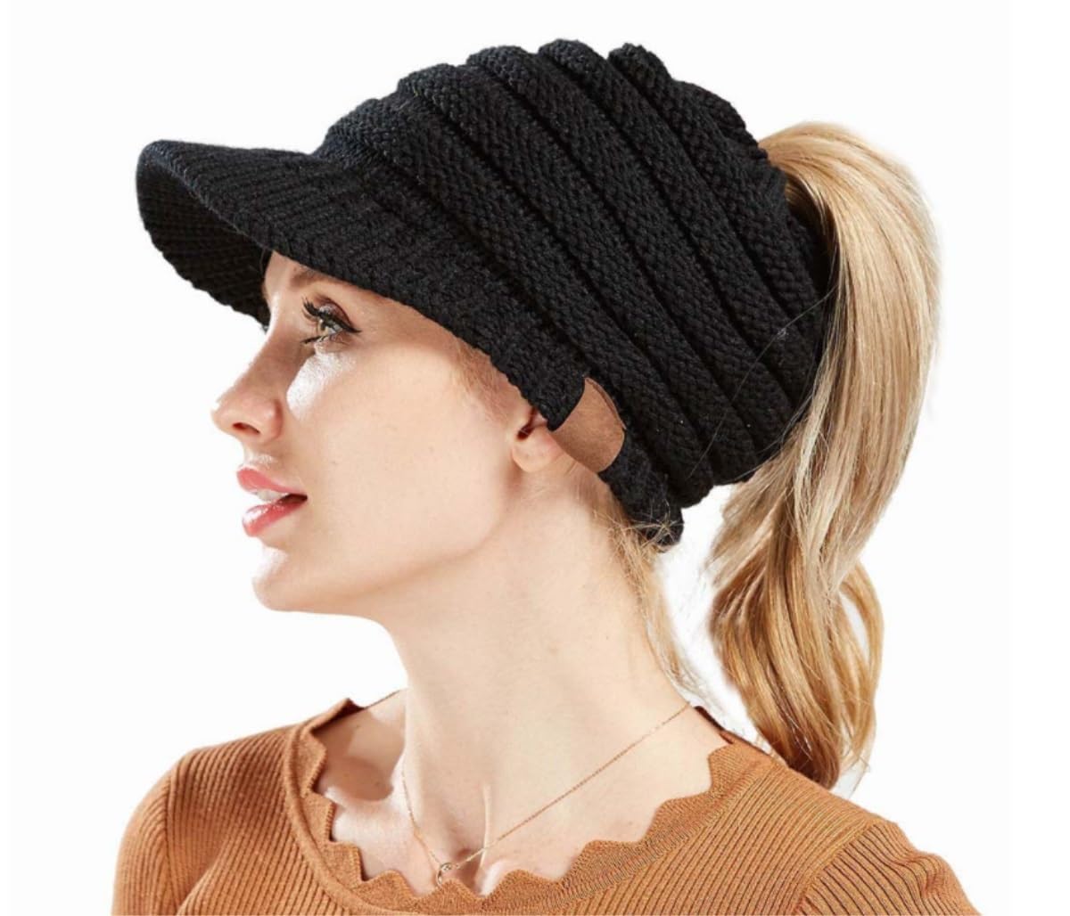 Wintermütze Für Kälte Warme, Übergroße, Grobe, Weiche, Gerippte Slouchy-Strickmütze Mit Visierkrempe Mütze Warme