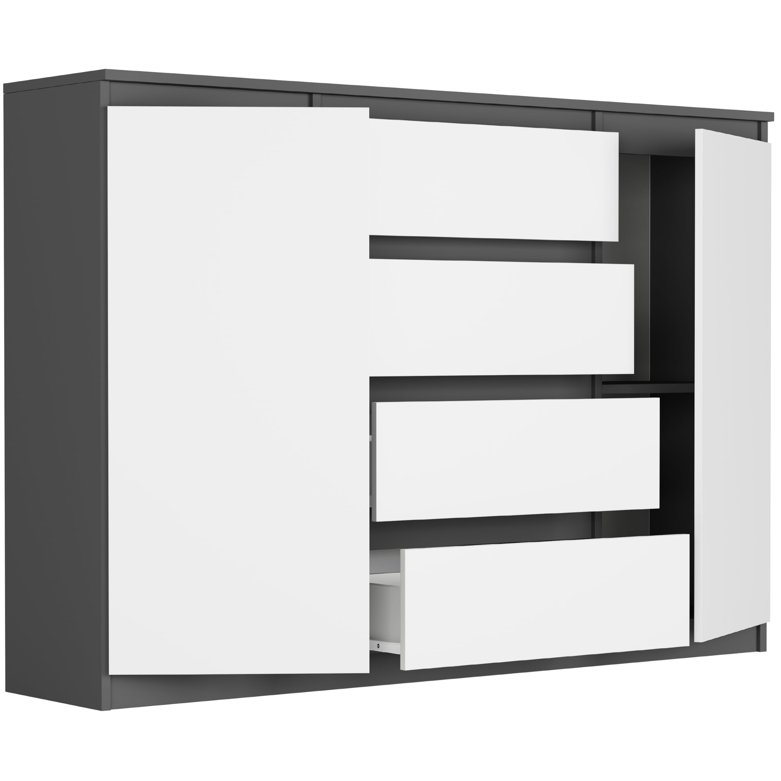 Highboard Weiß/Anthrazit 140x40x98 cm – Kommode mit 4 Schubladen & Schränken, Sideboard für Wohnzimmer, Esszimmer & Schlafzimmer, Modern R-140-S4
