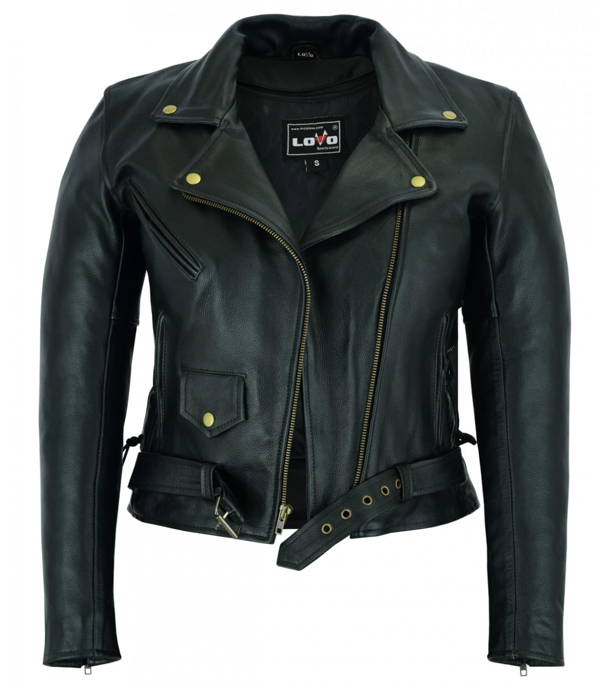 LOVO - Chaqueta de Cuero para Moto Custom Mujer - Chaqueta para Moto de Cuero Auténtico con Estilo Classic - Cazadora Moto Mujer Elegante y Segura - Con Protecciones CE Homologadas