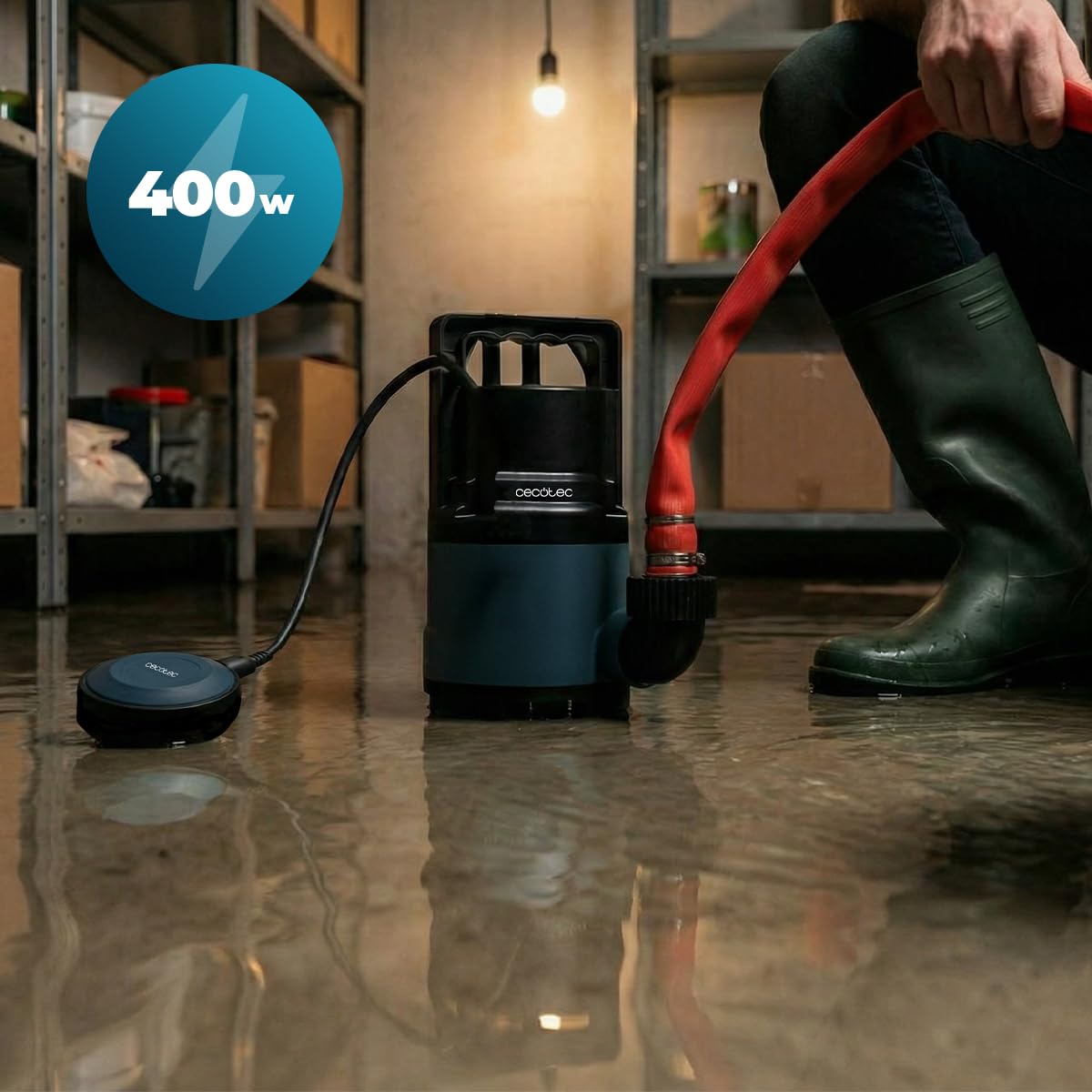 Cecotec Pompa per Acque Scure Axike 400 Dark. 400W, Portata 8000L/h, Altezza 5,5m, Profondità 7m, Particelle 25mm, Interruttore Galleggiante, IPX8, Cavo 10m, Corda 8m, Svuota Molto Velocemente Tutto