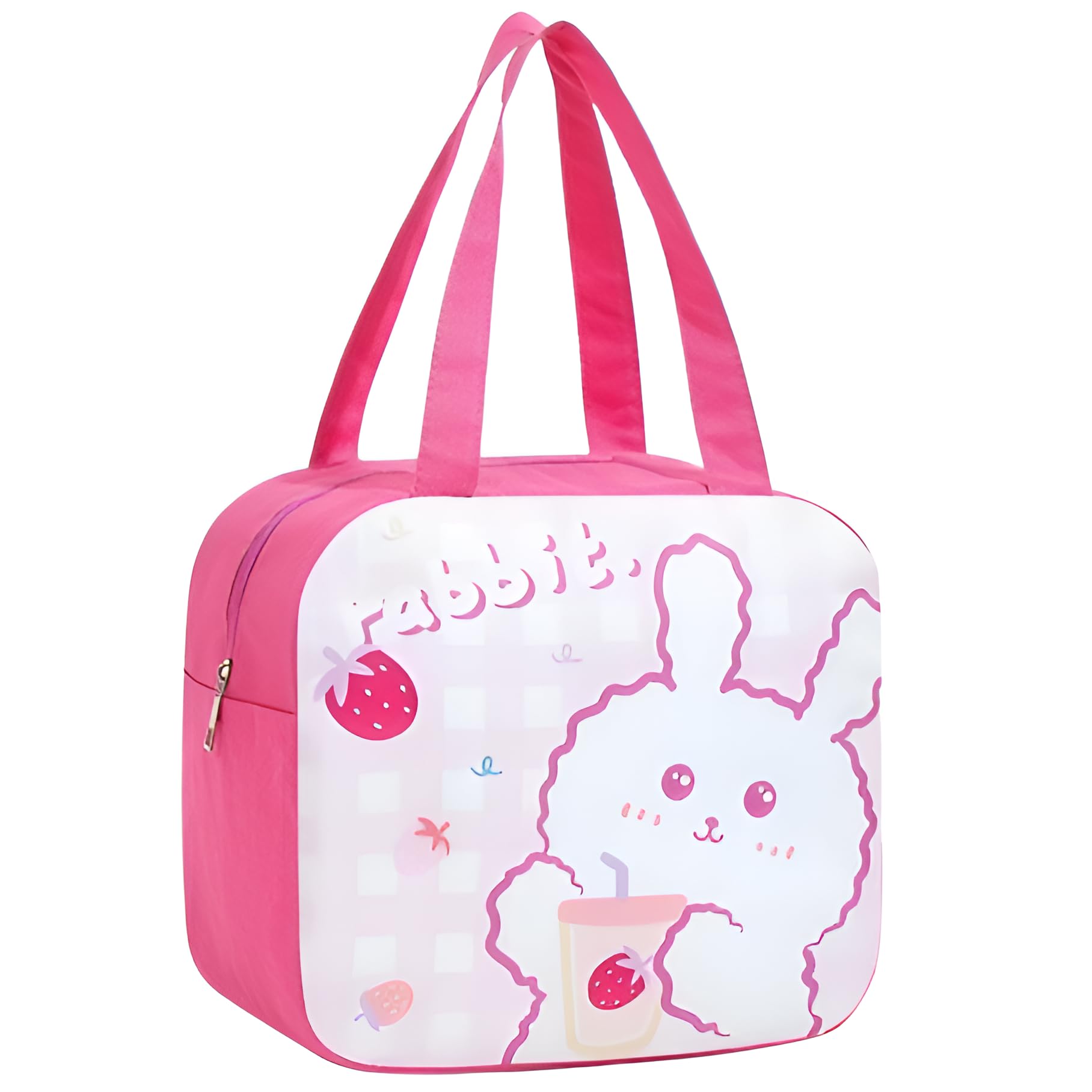 Shopiable Store Insulated Lunch Bag for Women | Reusable Nylon Tote with Zipper | Cute Animal Print Cooler Bag for Office, Picnic, Travel & School (Rabbit – Pink)-image-19