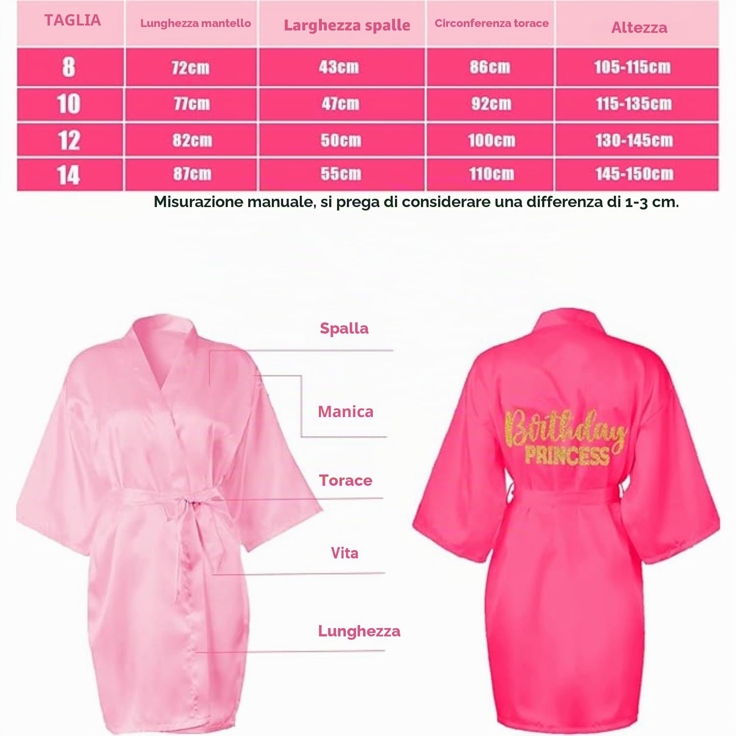 7 vesti di compleanno per ragazze, spa feste, abito da principessa, in raso, kimono per ragazze e donne, Colore: rosa., 10 anni